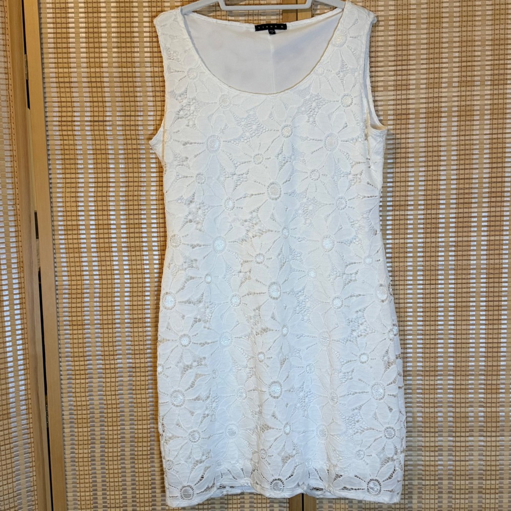 Tiana B Womens White Floral Lace Sleeveless Sheath‎ Dress Size L Cottagecore